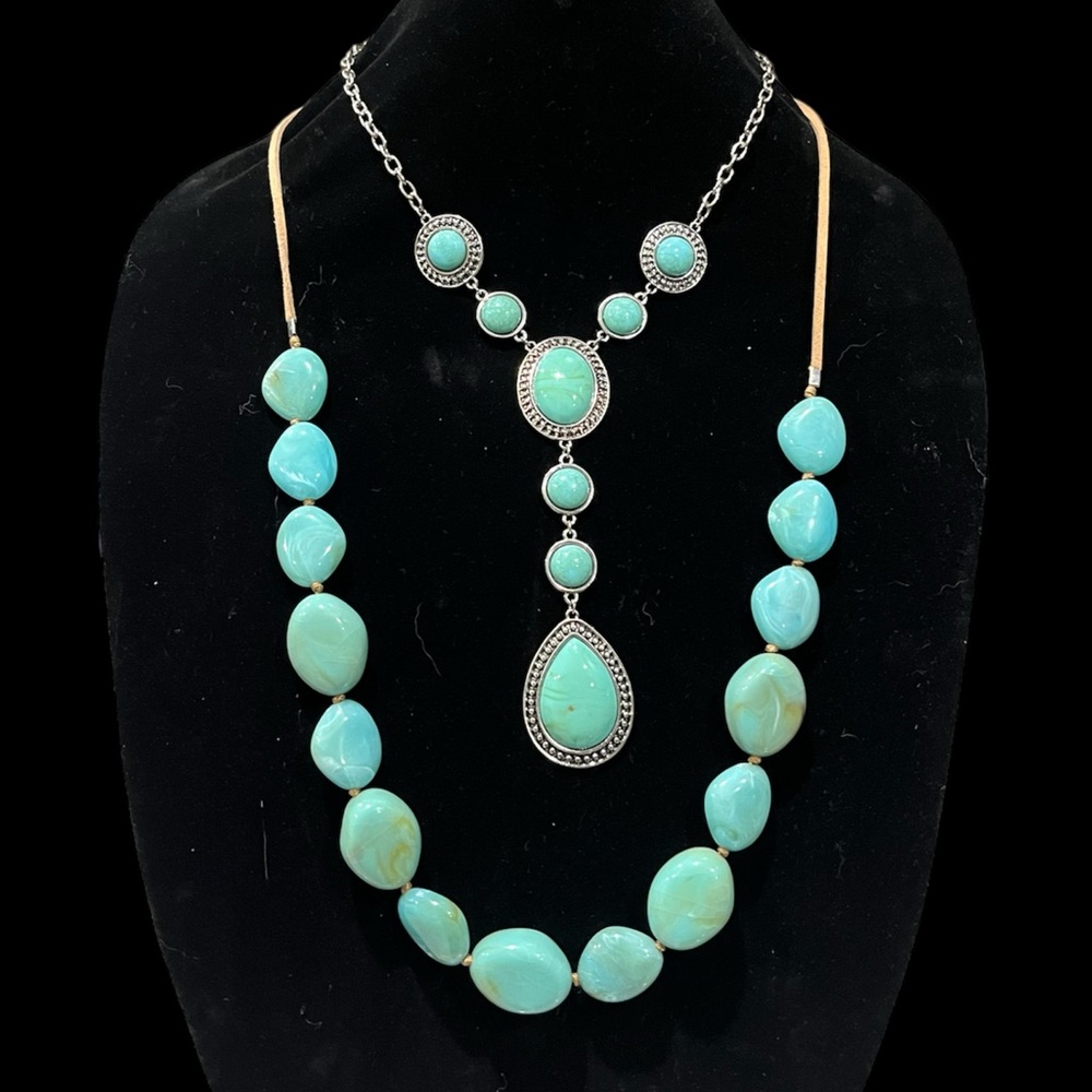 Two Pairs of Turquoise Necklaces By Ashley Cooper Collection.